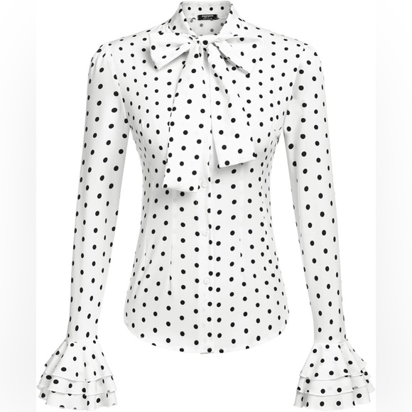 Polka Dot Bow Tie Blouse - Picture 1 of 4